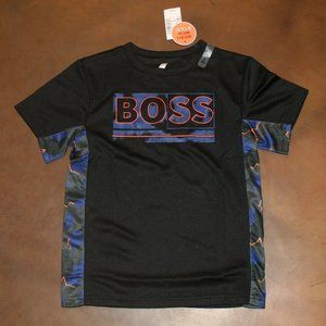 PLACE SPORT Boys BOSS T-Shirt Black Small (5/6) Quick Dry Moisture Wicking NEW